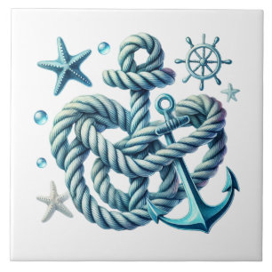 Cool beach anchor starfish ceramic tile