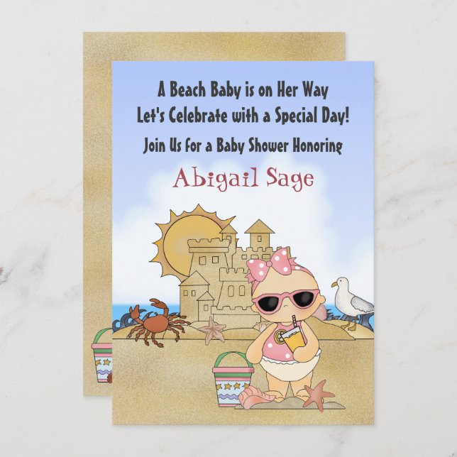 Cool Beach Baby Shower Invitation for Girls (Front/Back)