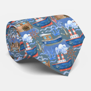 cool beach boats tiled pattern tie