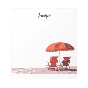 Cool beach chairs parasol summer personalised notepad