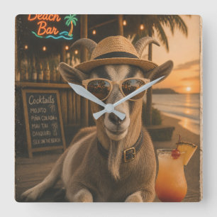 Cool Beach Goat with Cocktail Square Wall Clock