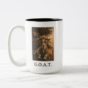 Cool Beach Goat with Cocktail Two-Tone Coffee Mug
