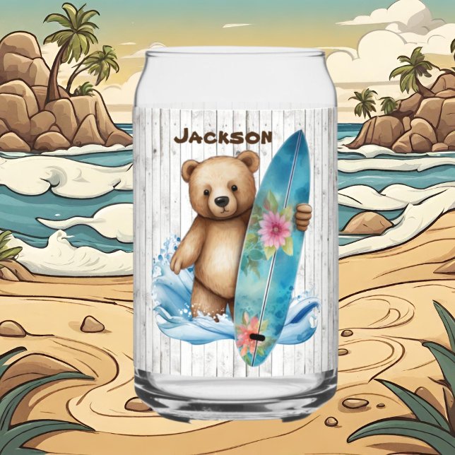 Cool beach house bear add name  can glass (Creator Uploaded)
