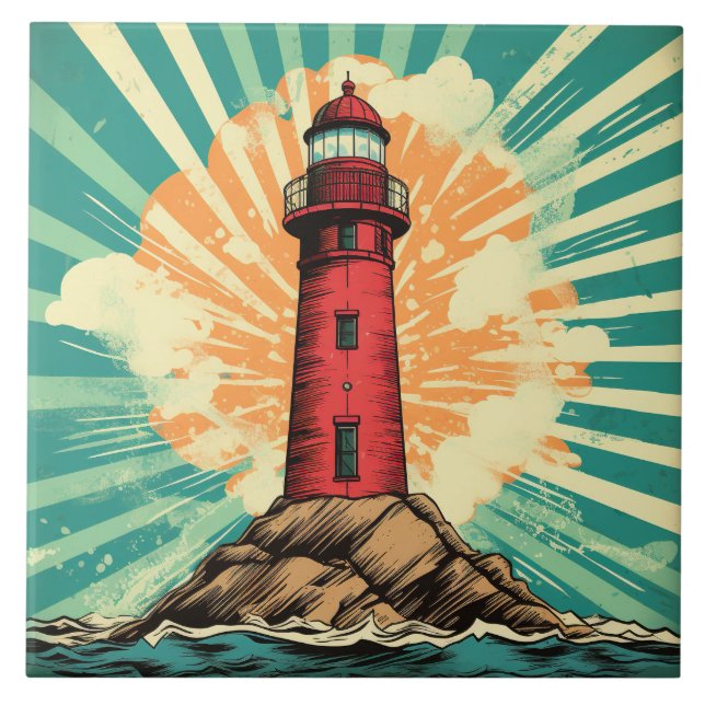 Cool beach lighthouse lovers ceramic tile (Front)