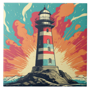 Cool beach lighthouse lovers  ceramic tile