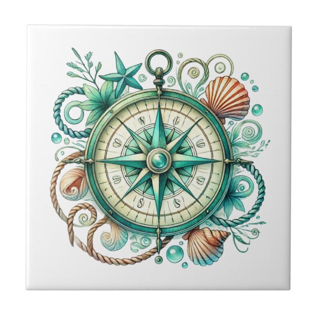 Cool beach lovers  compass  ceramic tile (Front)