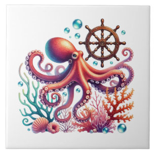 Cool beach octopus lovers ceramic tile