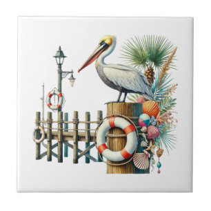 Cool beach pelican lovers ceramic tile