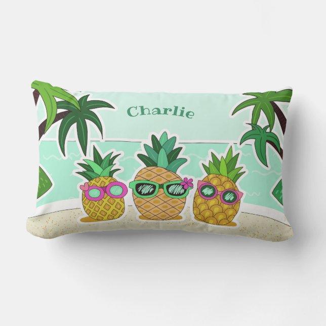 Cool Beach Pineapples custom name throw pillows (Front)