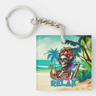 Cool beach skeleton word art key ring