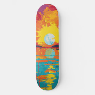 Cool Beach Sunshine Pink and Orange Skateboard