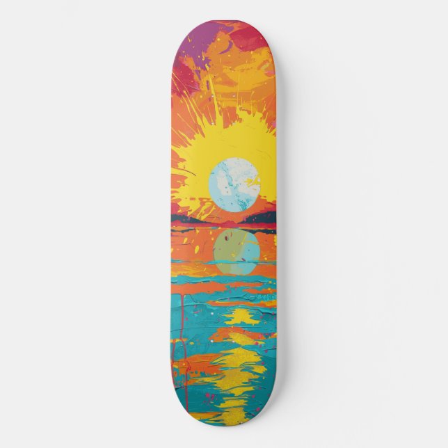 Cool Beach Sunshine Pink and Orange Skateboard (Front)