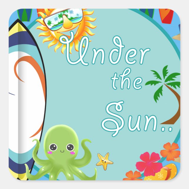 Cool Beach Surf Pattern Square Sticker (Front)