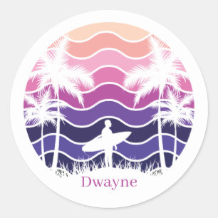 Cool beach surfing lovers  classic round sticker
