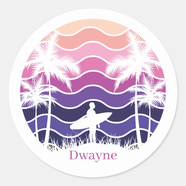 Cool beach surfing lovers  classic round sticker (Front)