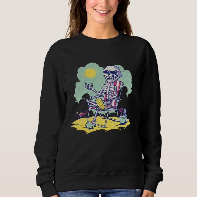 Cool Beach Vacation Skeleton Summer Time Crab Scho Sweatshirt (Front)