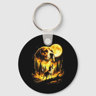 Cool Beagle Dog Howling to The Moon Vintage 90s Key Ring