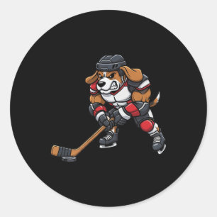 Cool Beagle Dog Ice Hockey Player Team Classic Round Sticker