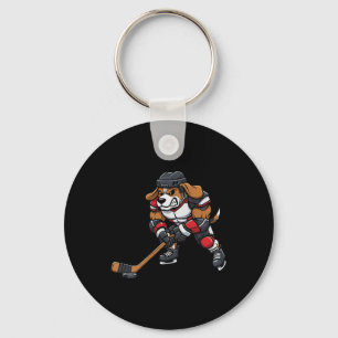 Cool Beagle Dog Ice Hockey Player Team Key Ring