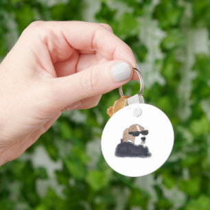 Cool Beagle Dog Wearing Sunglasses and Jacket Illu Key Ring