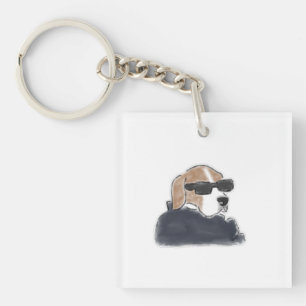 Cool Beagle Dog Wearing Sunglasses and Jacket Illu Key Ring