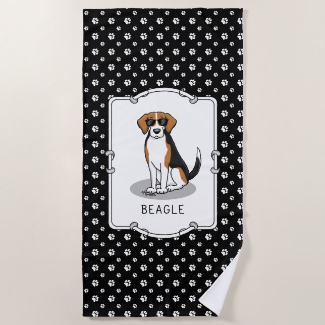 Cool Beagle with Sunglasses (tri colour 3) Funny Beach Towel (Front)