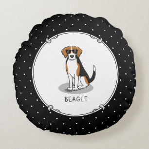 Cool Beagle with Sunglasses (tri colour 3) Funny Round Cushion