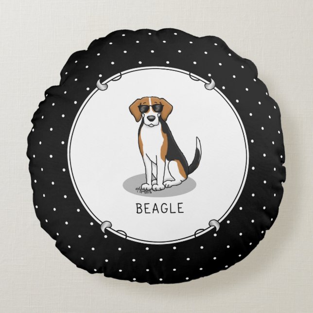 Cool Beagle with Sunglasses (tri colour 3) Funny Round Cushion (Front)