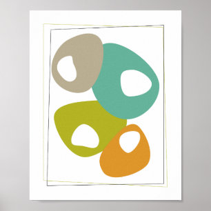 Cool Beans Turquoise Orange Green Mid-century Poster