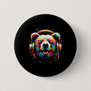 Cool Bear Headphone Music Art Christmas Birthday 6 Cm Round Badge