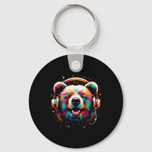 Cool Bear Headphone Music Art Christmas Birthday Key Ring