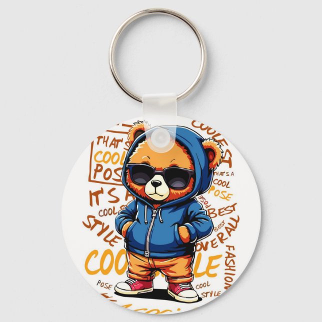 Cool Bear in Hoodie and Sunglasses Key Ring (Front)