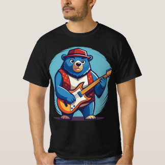Cool Bear Playing Guitar Illustration T-Shirt