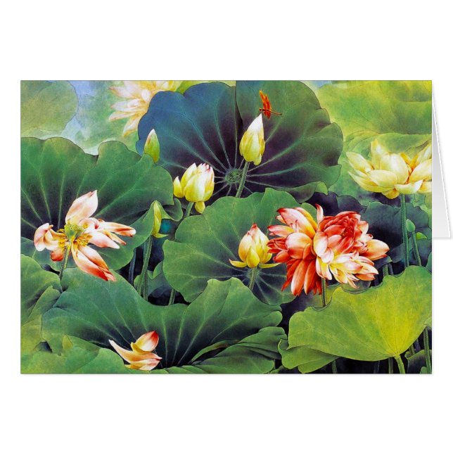 Cool beautiful chinese lotus flower green leaf art (Front Horizontal)