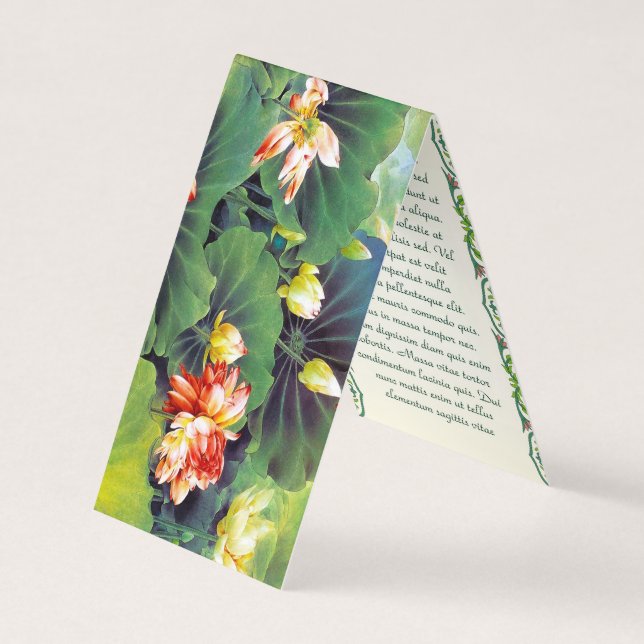 Cool beautiful chinese lotus flower green leaf art business card (Front)
