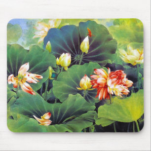 Cool beautiful chinese lotus flower green leaf art mouse pad