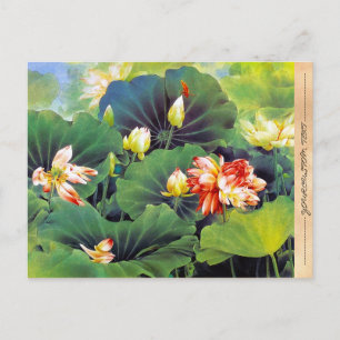 Cool beautiful chinese lotus flower green leaf art postcard