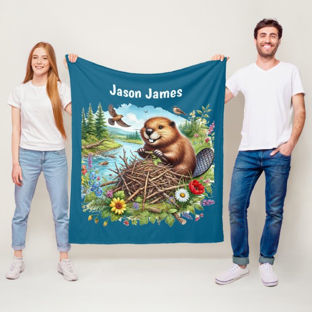 Cool beaver add name fleece blanket (In Situ)