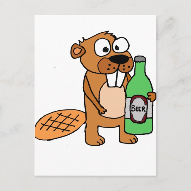 Cool Beaver Drinking Beer Cartoon Postcard (Front)