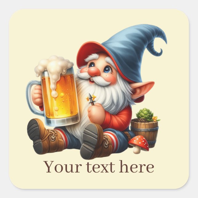 cool beer gnome add text  square sticker (Front)