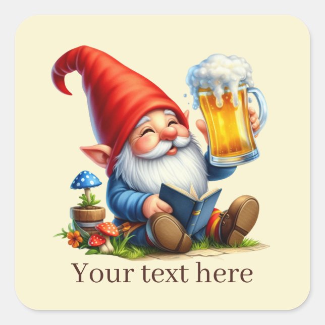 cool beer gnome add text  square sticker (Front)