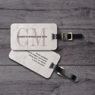 Cool Beige Black Bold Monogram Luggage Tag