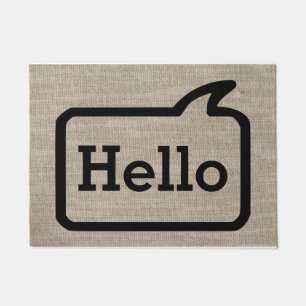 Cool Beige Burlap Look Modern Speech Bubble Hello Doormat
