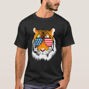 Cool Bengal Tiger with Sunglasses US Flag T-Shirt