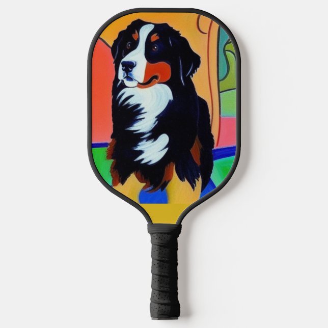 Cool Bernese Mountain Dog Abstract Pickleball Paddle (Front)