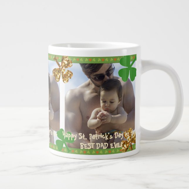Cool Best Dad Ever Photo St. Patrick's Day Large Coffee Mug (Right)