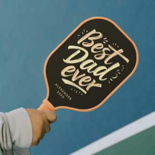 Cool Best Dad Father Brown Yellow Brush Script Pickleball Paddle
