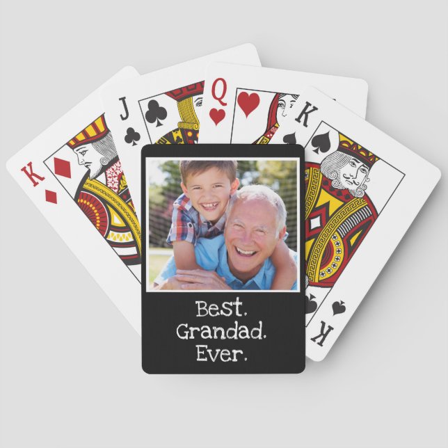 Cool Best Grandad Ever Photo Personalised Black   Playing Cards (Back)