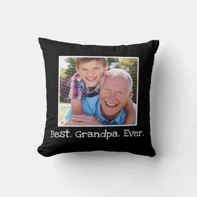 Cool Best Grandpa Ever Photo Personalised Black Cushion (Front)