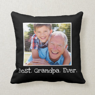 Cool Best Grandpa Ever Photo Personalised Black Cushion